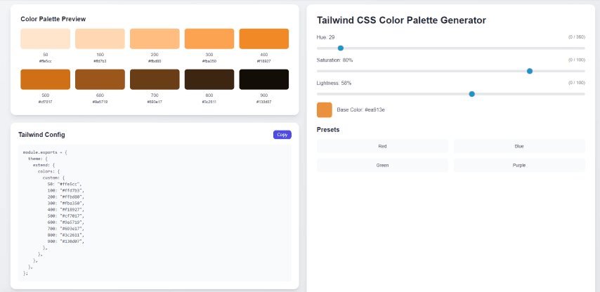 Color Palette Generator - CSS and Tailwind CSS generator tool